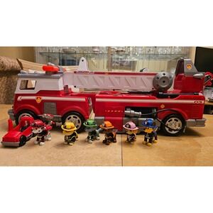 Lot Paw Patrol Marshall Fire Truck Transforming Vehicle With 6 Pups Figures,